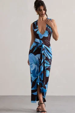 Santana | Floral Print Plunge-Neck Split Maxi Dress With Knot Detail