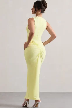 Santana | Lemon Plunge-Neck Split Maxi Dress With Knot Detail