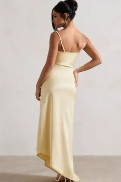 Santi | Lemon Satin Cowl-Neck Asymmetric Maxi Dress