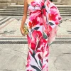 Sarita | Pink Floral Print One-Shoulder Cape Sleeve Maxi Dress