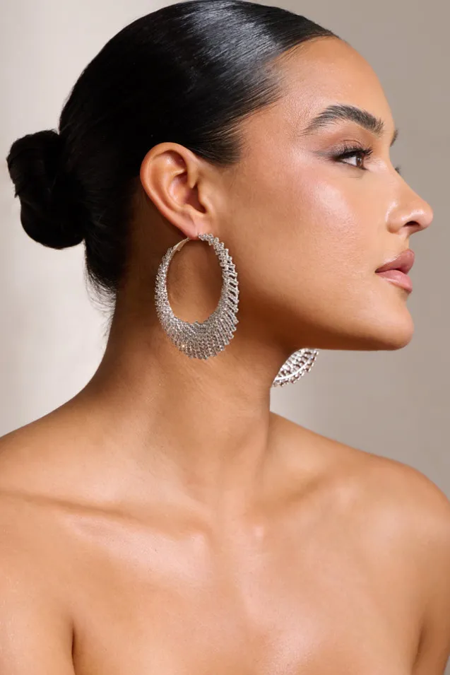 Saskia | Silver Diamante Hoop Earrings