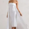 Save The Date | Cream Bandeau Midi Dress With Train