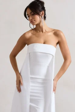 Save The Date | Cream Bandeau Midi Dress With Train
