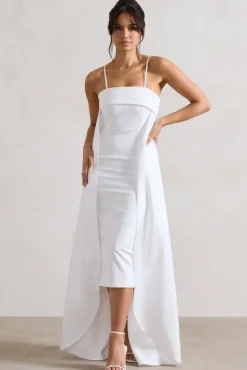 Save The Date | Cream Bandeau Midi Dress With Train