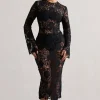 Scandal | Black Lace Long-Sleeved Midi Dress