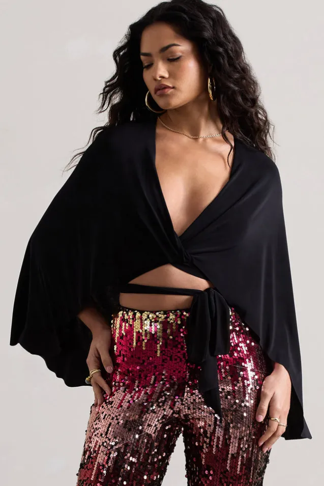 Scorpio | Black Wrap Crop Top With Cape