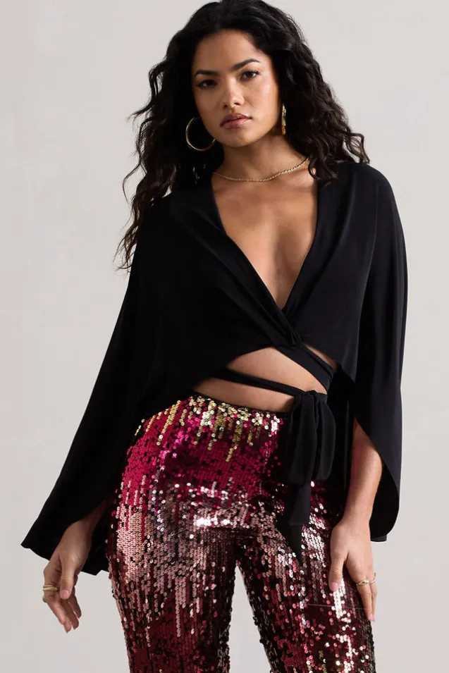 Scorpio | Black Wrap Crop Top With Cape
