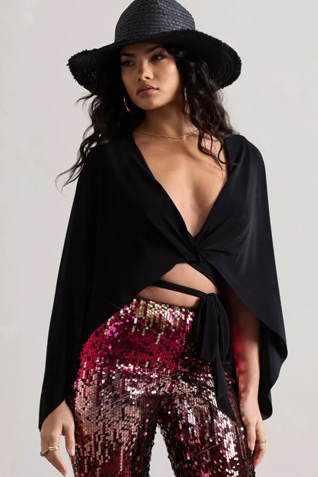 Scorpio | Black Wrap Crop Top With Cape