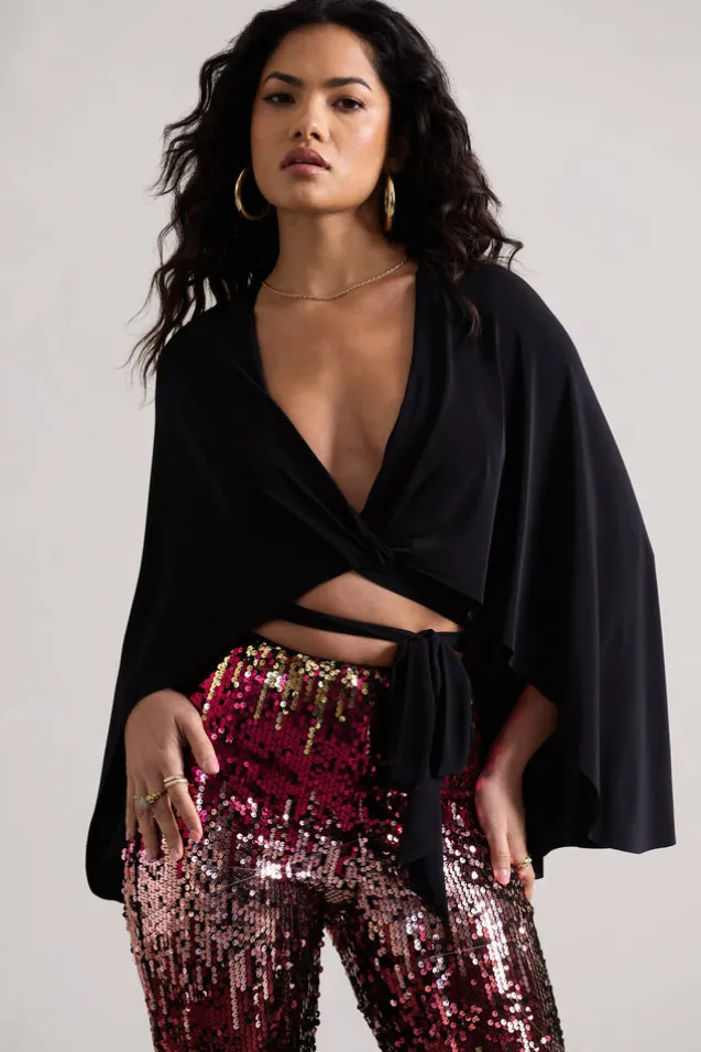 Scorpio | Black Wrap Crop Top With Cape