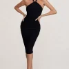 Serendipity | Black Halter Neck Knot Midi Dress