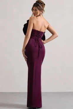 Set The Bar | Plum Ruffled Strapless Split Maxi Dress