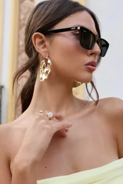 Seva | Otra Black Rounded Slim Cat Eye Sunglasses