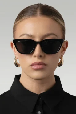 Seva | Otra Black Rounded Slim Cat Eye Sunglasses