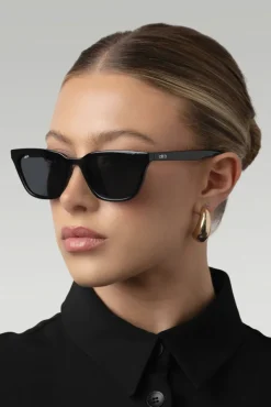 Seva | Otra Black Rounded Slim Cat Eye Sunglasses