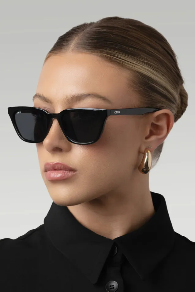 Seva | Otra Black Rounded Slim Cat Eye Sunglasses