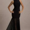 Shae | Black High-Neck Maxi Dress With Sheer Skirt