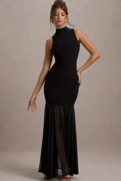 Shae | Black High-Neck Maxi Dress With Sheer Skirt