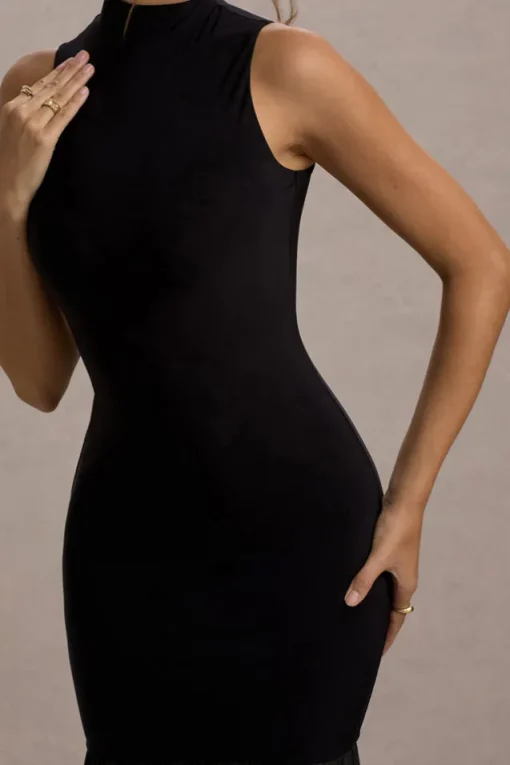 Shae | Black High-Neck Maxi Dress With Sheer Skirt