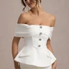 Shai | White Tailored Bardot Top