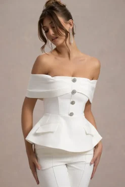 Shai | White Tailored Bardot Top