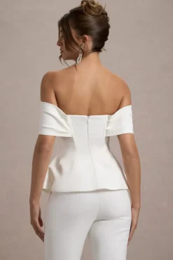 Shai | White Tailored Bardot Top