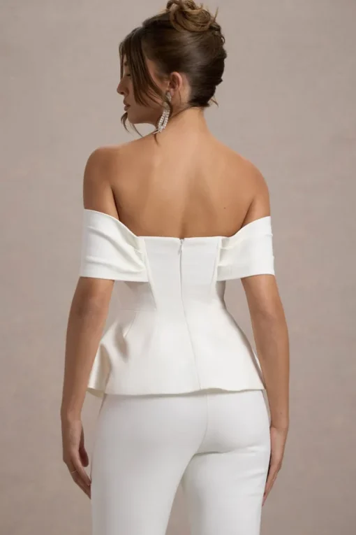Shai | White Tailored Bardot Top
