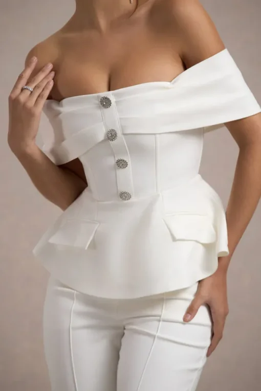 Shai | White Tailored Bardot Top