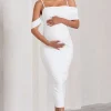 Shelby | White Mesh Bardot Strappy Maternity Midi Dress