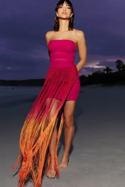 Sherbet | Pink u0026 Orange Ombre Fringe Maxi Skirt