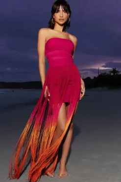 Sherbet | Pink u0026 Orange Ombre Fringe Maxi Skirt