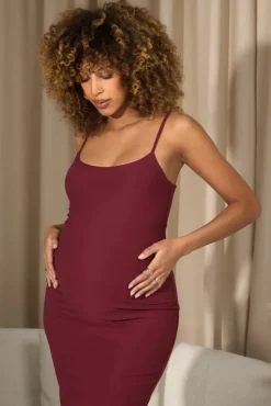 Shiloh | Berry Strappy Split Maternity Midi Dress