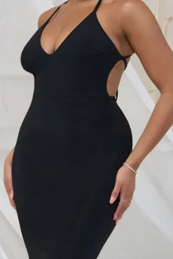 Shooting Star | Black Backless Knot Detail Fishtail Maxi Dress