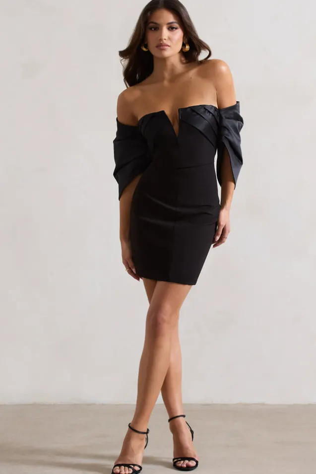Short u0026 Sweet | Black Bardot Bodycon Mini Dress