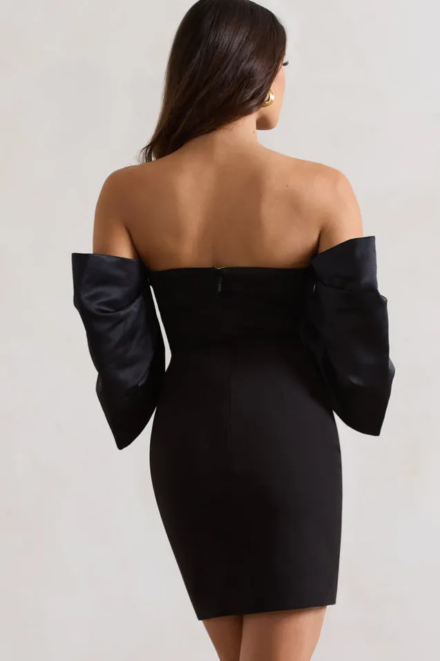 Short u0026 Sweet | Black Bardot Bodycon Mini Dress