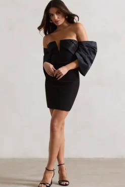 Short u0026 Sweet | Black Bardot Bodycon Mini Dress