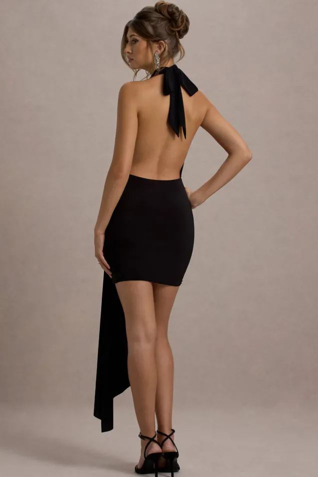 Sidney | Black Plunge-Neck Draped Wrap Mini Dress