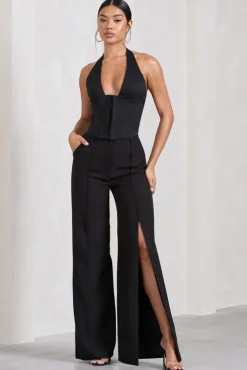 Signature | Black Split Wide-Leg Tailored Trousers