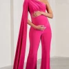 Sing To Sleep | Hot Pink Maternity One Shoulder Cape Jumpsuit