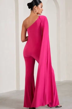 Sing To Sleep | Hot Pink Maternity One Shoulder Cape Jumpsuit