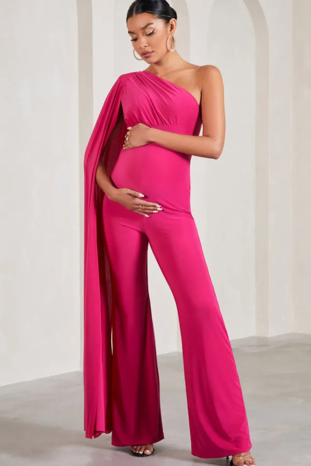 Sing To Sleep | Hot Pink Maternity One Shoulder Cape Jumpsuit
