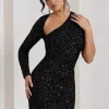 Siren | Black Sequin One Shoulder Bodycon Mini Dress