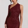 Siren | Burgundy Sequin One Shoulder Bodycon Mini Dress
