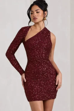 Siren | Burgundy Sequin One Shoulder Bodycon Mini Dress