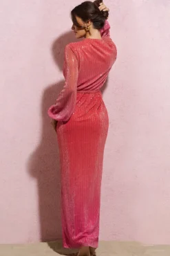 Sky Dance | Pink u0026 Orange Ombre Chiffon Balloon-Sleeved Split Maxi Dress