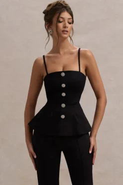 Skyla | Black Strappy Top With Buttons
