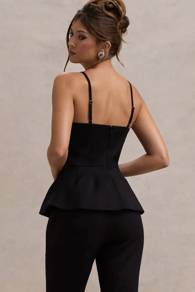 Skyla | Black Strappy Top With Buttons