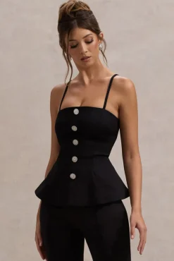 Skyla | Black Strappy Top With Buttons