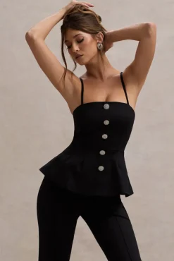Skyla | Black Strappy Top With Buttons