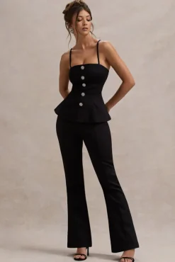 Skyla | Black Strappy Top With Buttons