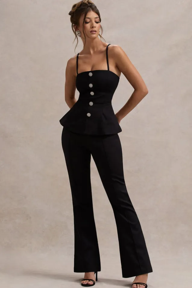 Skyla | Black Strappy Top With Buttons